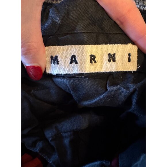 Marni Pants Women 12 Gray Black Check‎ Virgin Wool Straight Leg Trousers Luxury - Picture 8 of 11